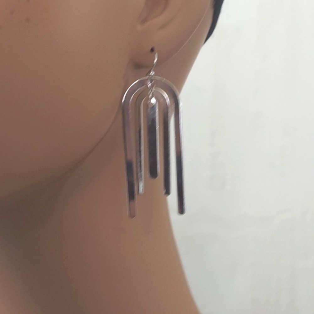 U- shape Multi Tiered Geometric Hanging Dangle silver earrings